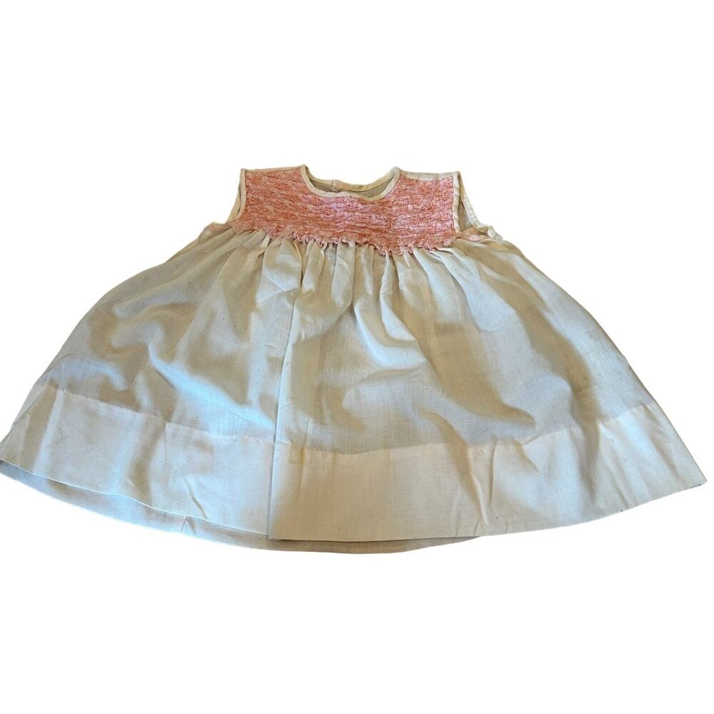 Handmade Smocked Baby Girls Cream Pink Dress 18 Months READ